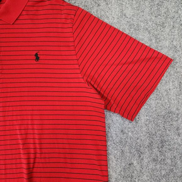 Ralph Lauren Polo Golf Shirt Men Large Red Black Stripe Short Sleeve Performance - Picture 12 of 16